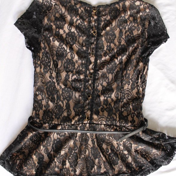 Black Lace Peplum Top with Belt (LAST CHANCE!!) - Picture 2 of 4